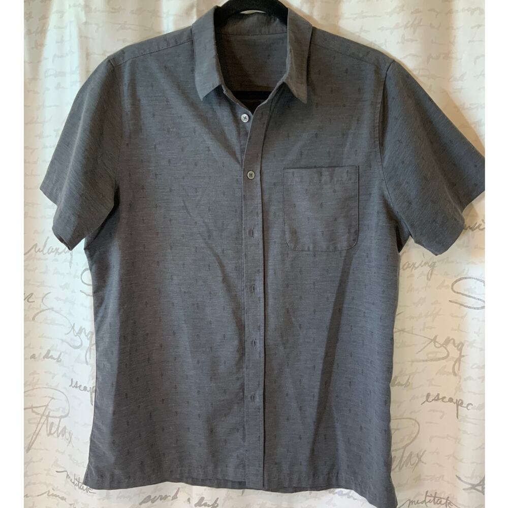 Vuori Men's Medium Button-Up Polo Shirt Grey Blue Short Sleeve Athleisure